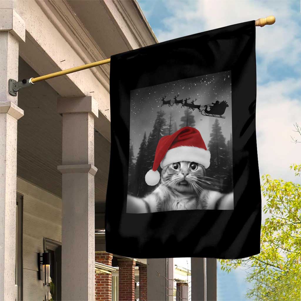 Funny Cat Selfie With Santas Sleigh Christmas Garden Flag - Wonder Print Shop