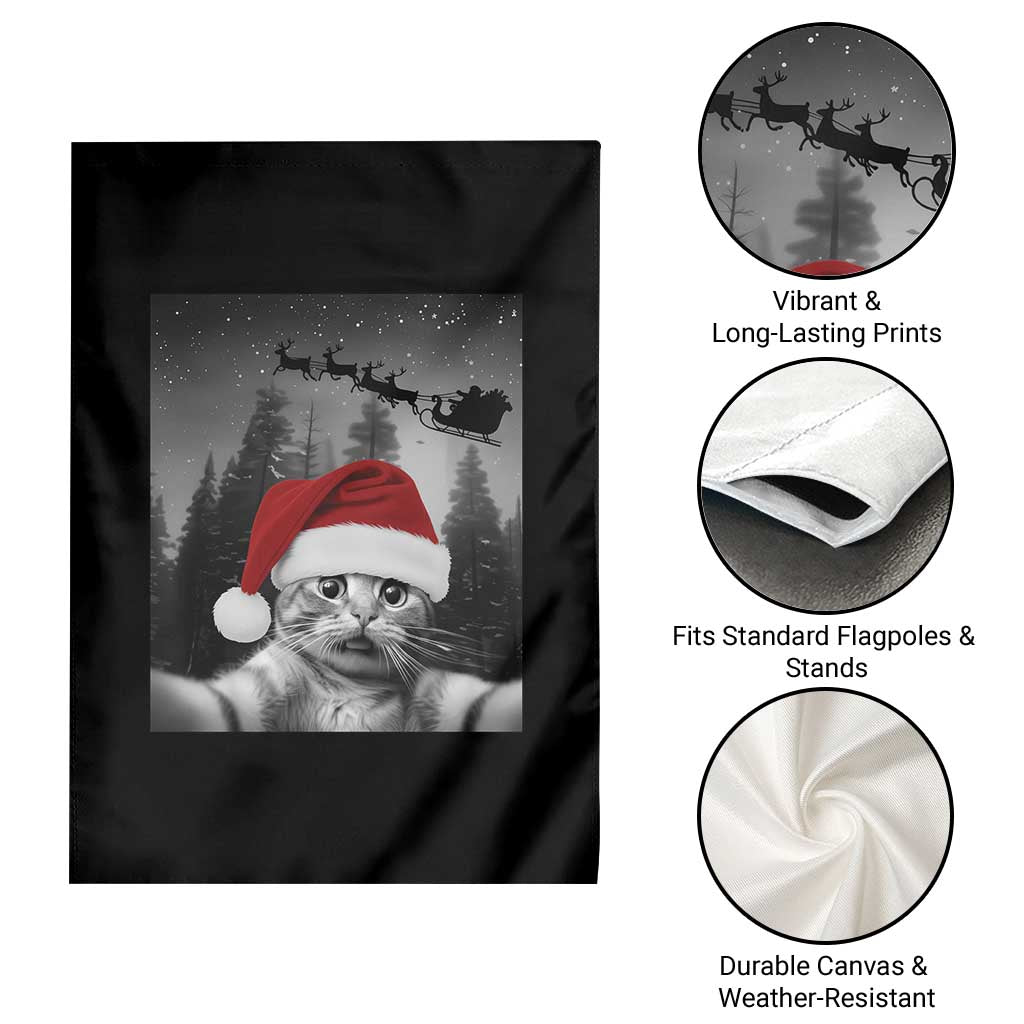Funny Cat Selfie With Santas Sleigh Christmas Garden Flag - Wonder Print Shop