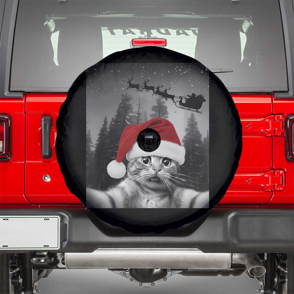 Funny Cat Selfie With Santas Sleigh Christmas Spare Tire Cover - Wonder Print Shop