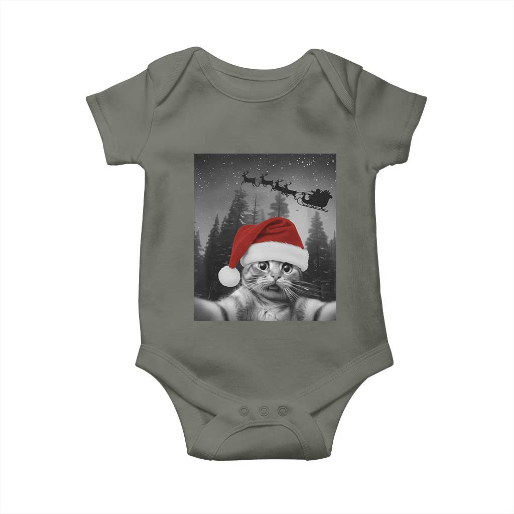 Funny Cat Selfie With Santas Sleigh Christmas Baby Onesie - Wonder Print Shop
