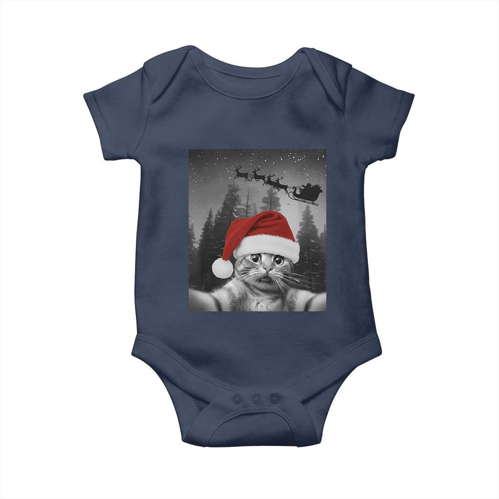 Funny Cat Selfie With Santas Sleigh Christmas Baby Onesie - Wonder Print Shop