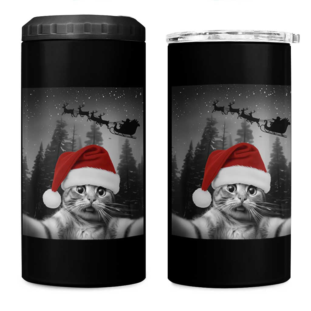 Funny Cat Selfie With Santas Sleigh Christmas 4 in 1 Can Cooler Tumbler - Wonder Print Shop