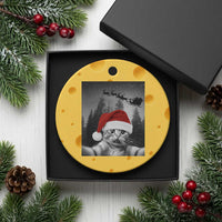 Funny Cat Selfie With Santas Sleigh Christmas Ceramic Ornament - Wonder Print Shop
