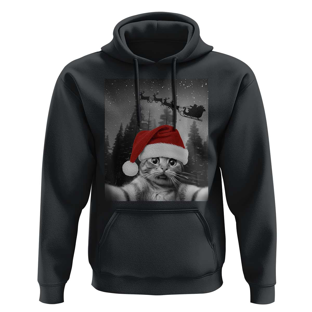 Funny Cat Selfie With Santas Sleigh Christmas Hoodie - Wonder Print Shop