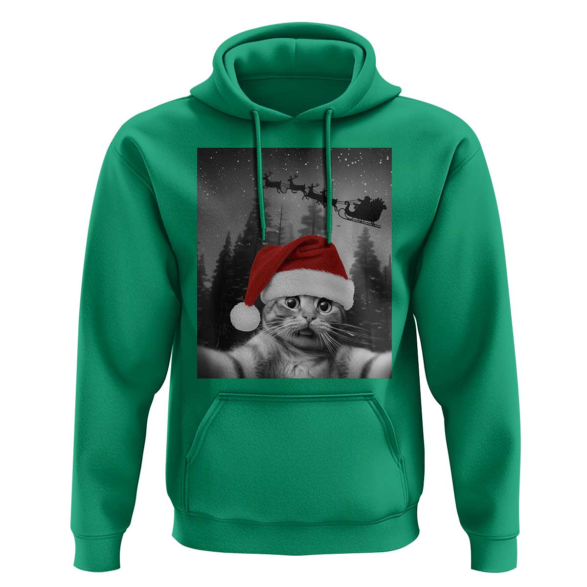 Funny Cat Selfie With Santas Sleigh Christmas Hoodie - Wonder Print Shop