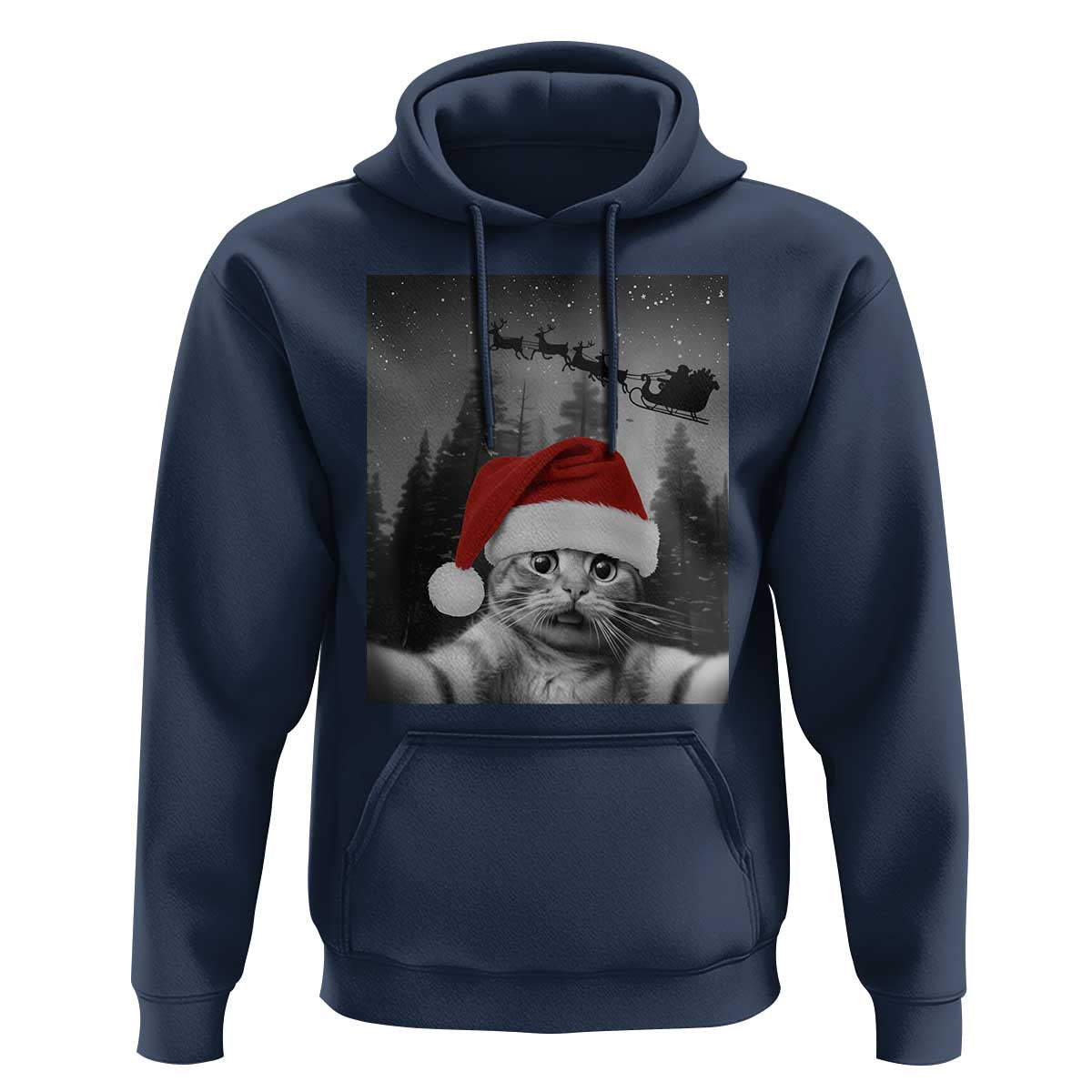 Funny Cat Selfie With Santas Sleigh Christmas Hoodie - Wonder Print Shop