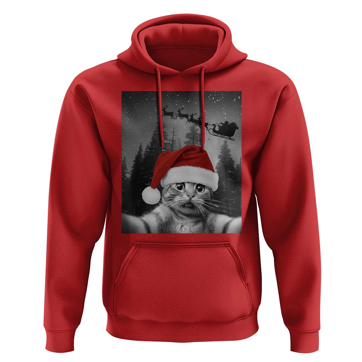 Funny Cat Selfie With Santas Sleigh Christmas Hoodie - Wonder Print Shop