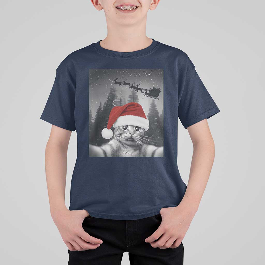 Funny Cat Selfie With Santas Sleigh Christmas T Shirt For Kid - Wonder Print Shop