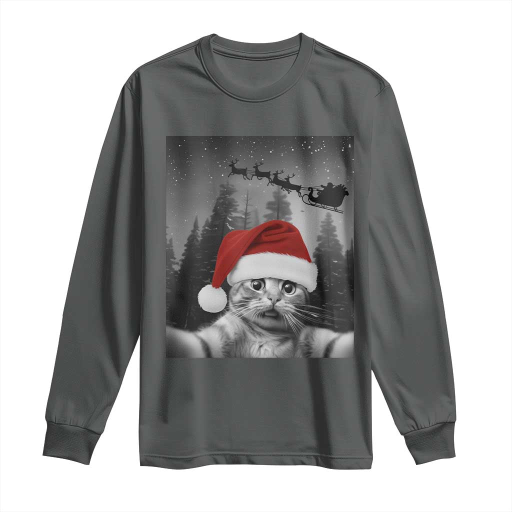 Funny Cat Selfie With Santas Sleigh Christmas Long Sleeve Shirt - Wonder Print Shop
