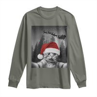 Funny Cat Selfie With Santas Sleigh Christmas Long Sleeve Shirt - Wonder Print Shop