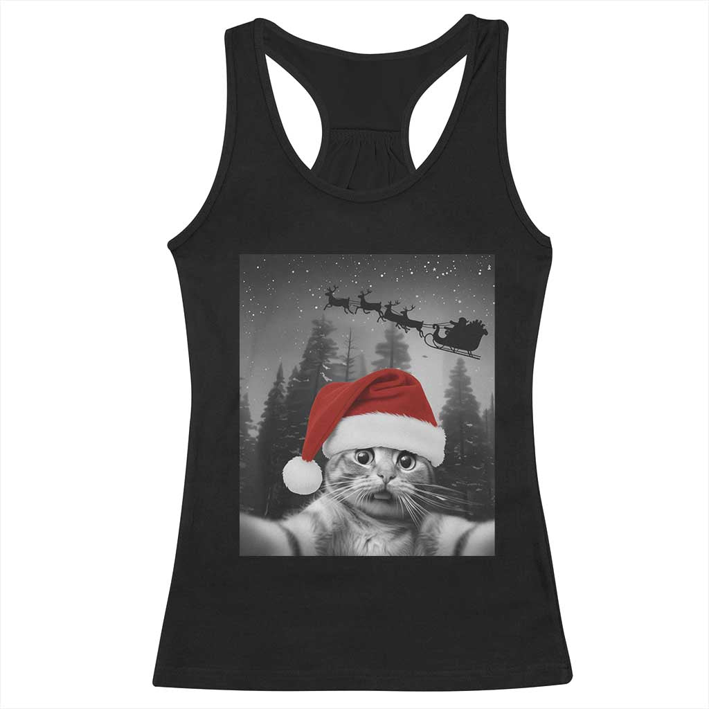 Funny Cat Selfie With Santas Sleigh Christmas Racerback Tank Top - Wonder Print Shop