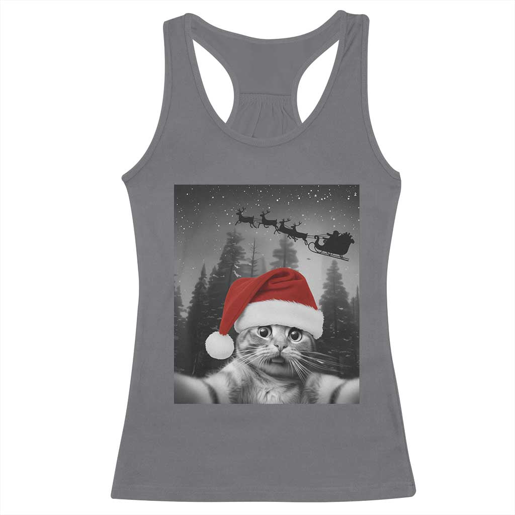 Funny Cat Selfie With Santas Sleigh Christmas Racerback Tank Top - Wonder Print Shop