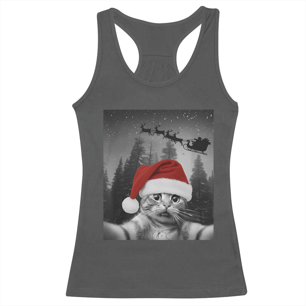 Funny Cat Selfie With Santas Sleigh Christmas Racerback Tank Top - Wonder Print Shop