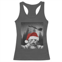 Funny Cat Selfie With Santas Sleigh Christmas Racerback Tank Top - Wonder Print Shop