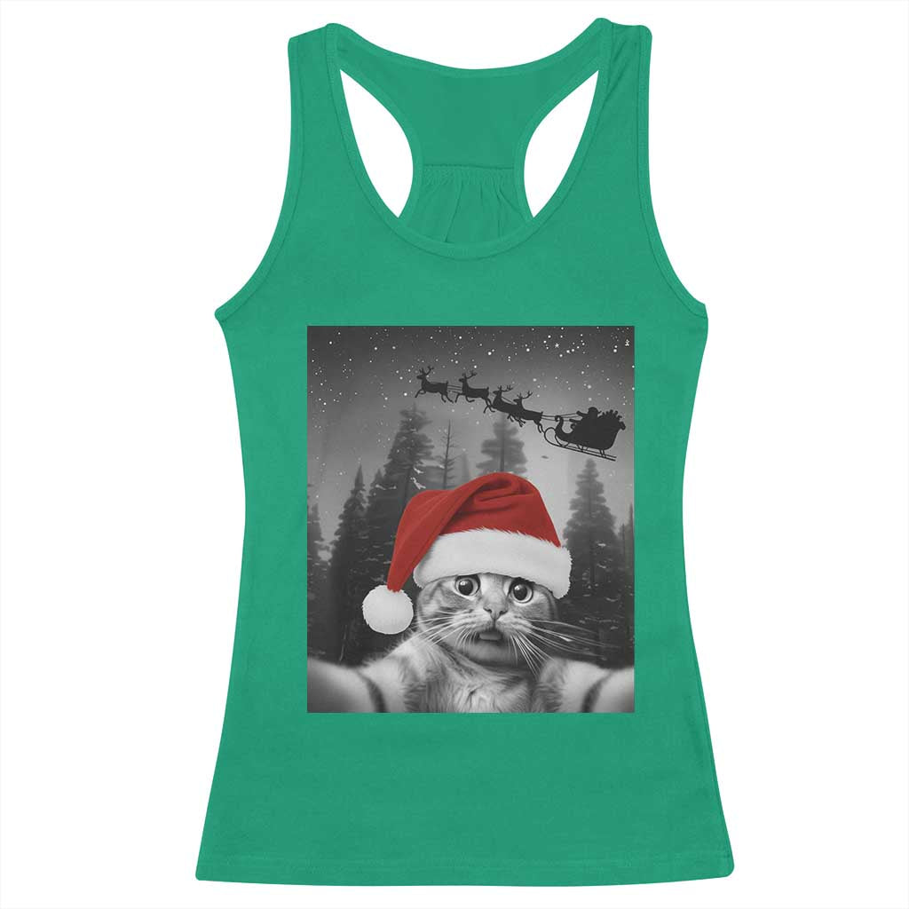 Funny Cat Selfie With Santas Sleigh Christmas Racerback Tank Top - Wonder Print Shop
