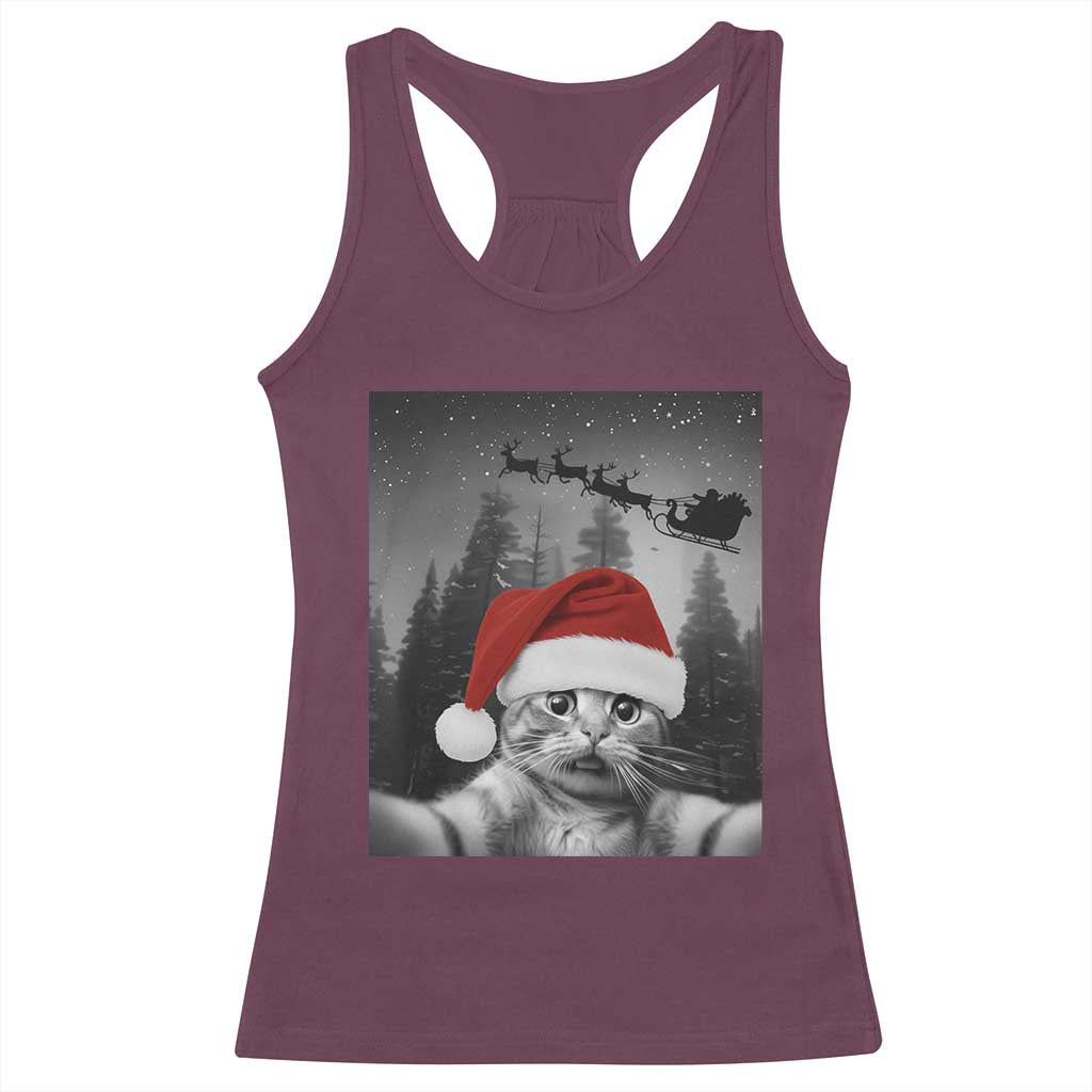 Funny Cat Selfie With Santas Sleigh Christmas Racerback Tank Top - Wonder Print Shop