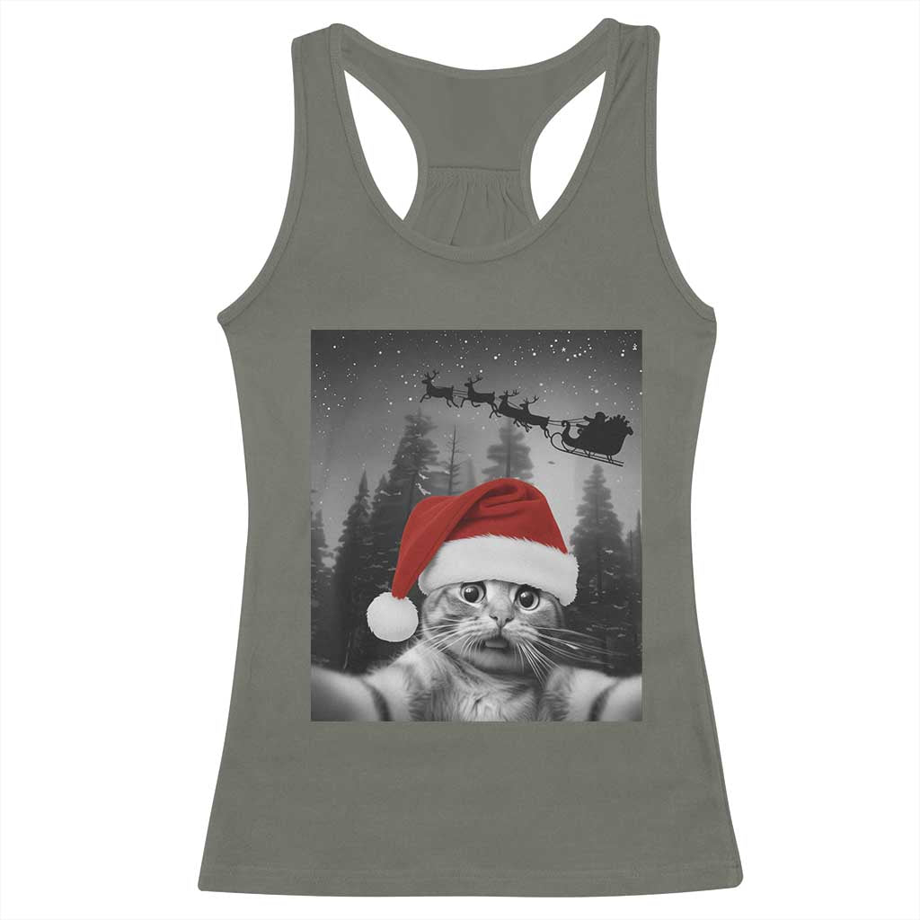 Funny Cat Selfie With Santas Sleigh Christmas Racerback Tank Top - Wonder Print Shop