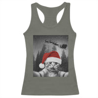 Funny Cat Selfie With Santas Sleigh Christmas Racerback Tank Top - Wonder Print Shop