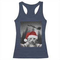 Funny Cat Selfie With Santas Sleigh Christmas Racerback Tank Top - Wonder Print Shop