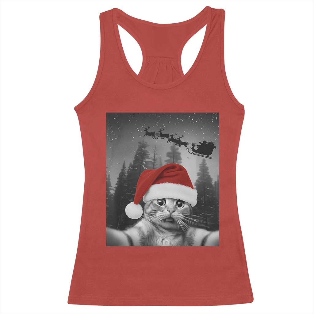 Funny Cat Selfie With Santas Sleigh Christmas Racerback Tank Top - Wonder Print Shop