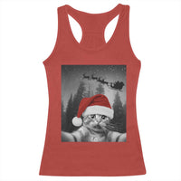 Funny Cat Selfie With Santas Sleigh Christmas Racerback Tank Top - Wonder Print Shop