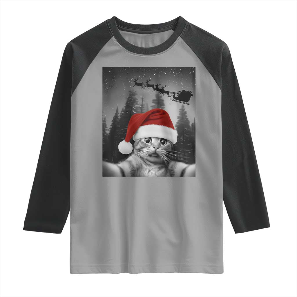 Funny Cat Selfie With Santas Sleigh Christmas Raglan Shirt - Wonder Print Shop