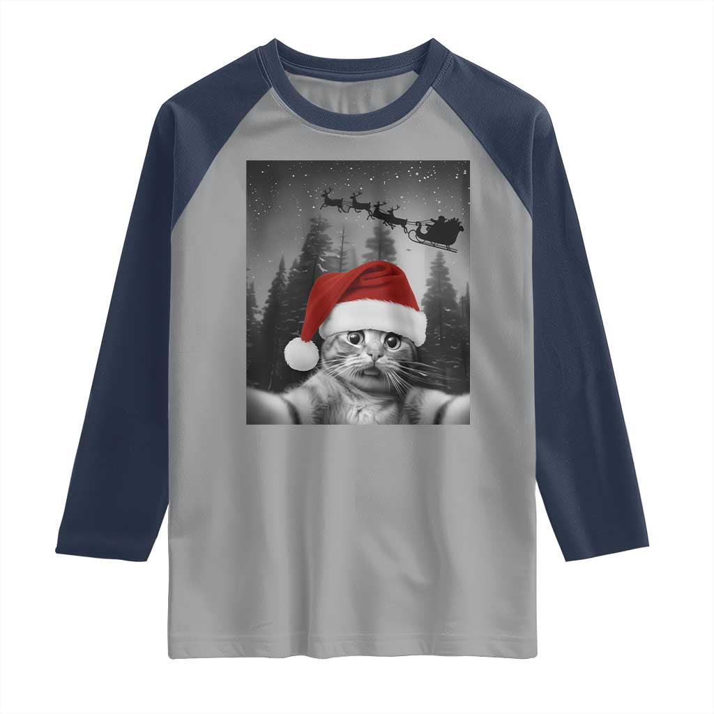 Funny Cat Selfie With Santas Sleigh Christmas Raglan Shirt - Wonder Print Shop