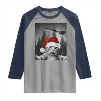 Funny Cat Selfie With Santas Sleigh Christmas Raglan Shirt - Wonder Print Shop