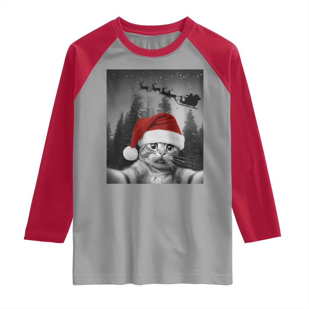 Funny Cat Selfie With Santas Sleigh Christmas Raglan Shirt - Wonder Print Shop
