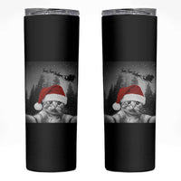 Funny Cat Selfie With Santas Sleigh Christmas Skinny Tumbler - Wonder Print Shop