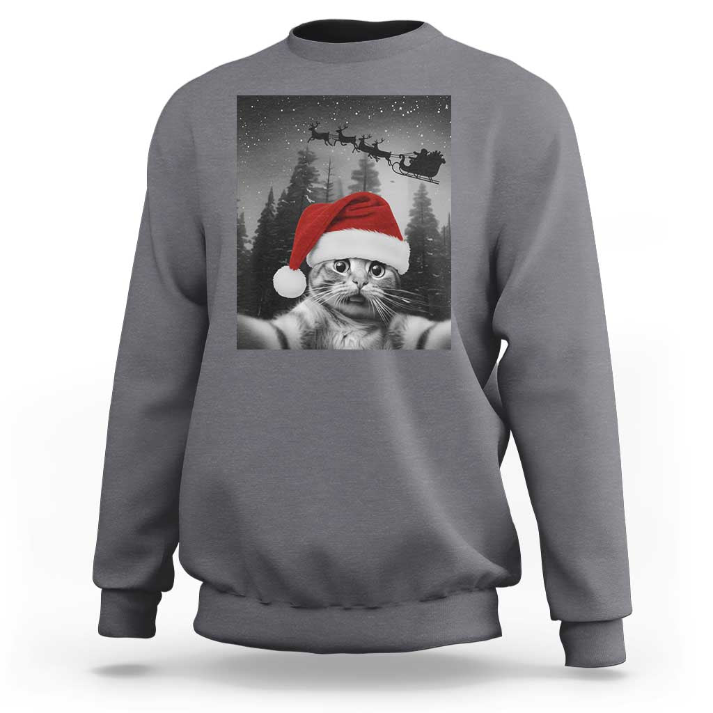 Funny Cat Selfie With Santas Sleigh Christmas Sweatshirt - Wonder Print Shop