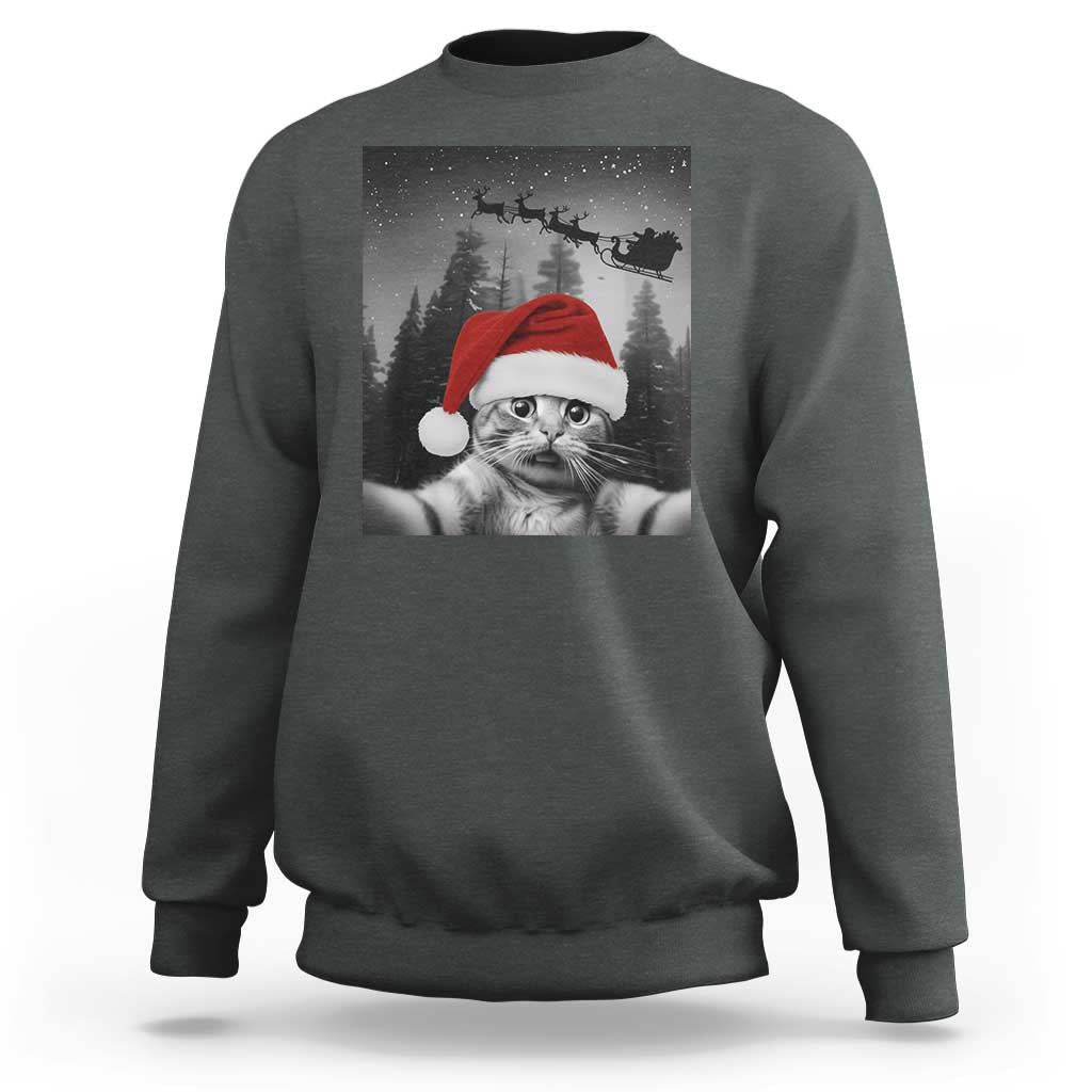 Funny Cat Selfie With Santas Sleigh Christmas Sweatshirt - Wonder Print Shop