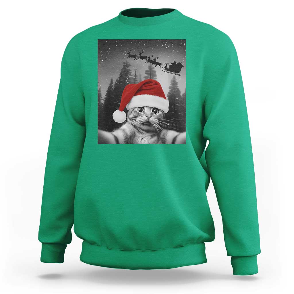 Funny Cat Selfie With Santas Sleigh Christmas Sweatshirt - Wonder Print Shop