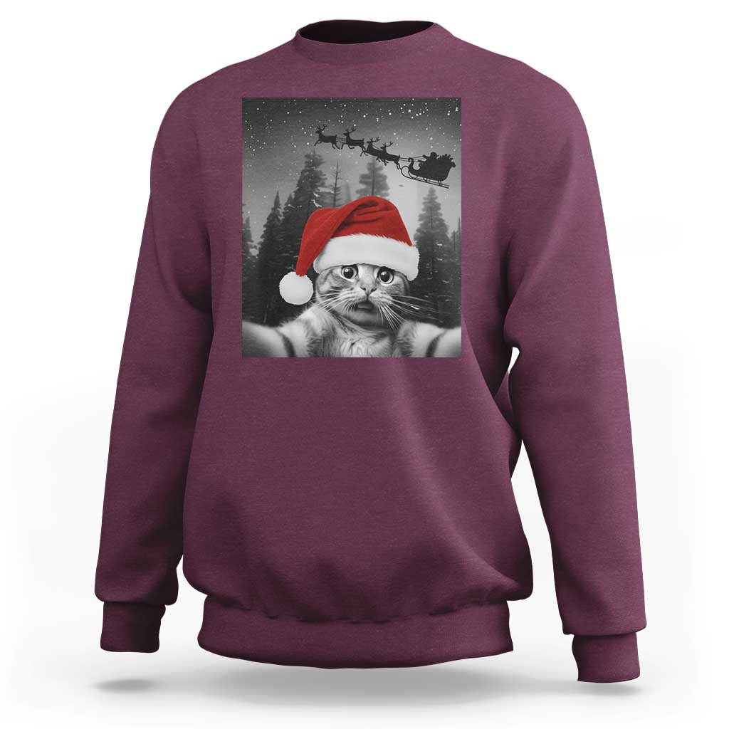 Funny Cat Selfie With Santas Sleigh Christmas Sweatshirt - Wonder Print Shop