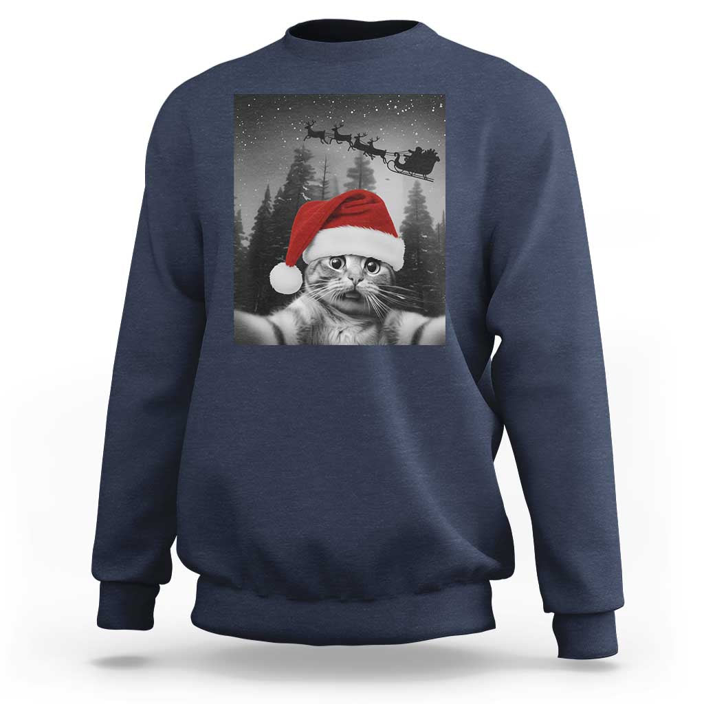 Funny Cat Selfie With Santas Sleigh Christmas Sweatshirt - Wonder Print Shop