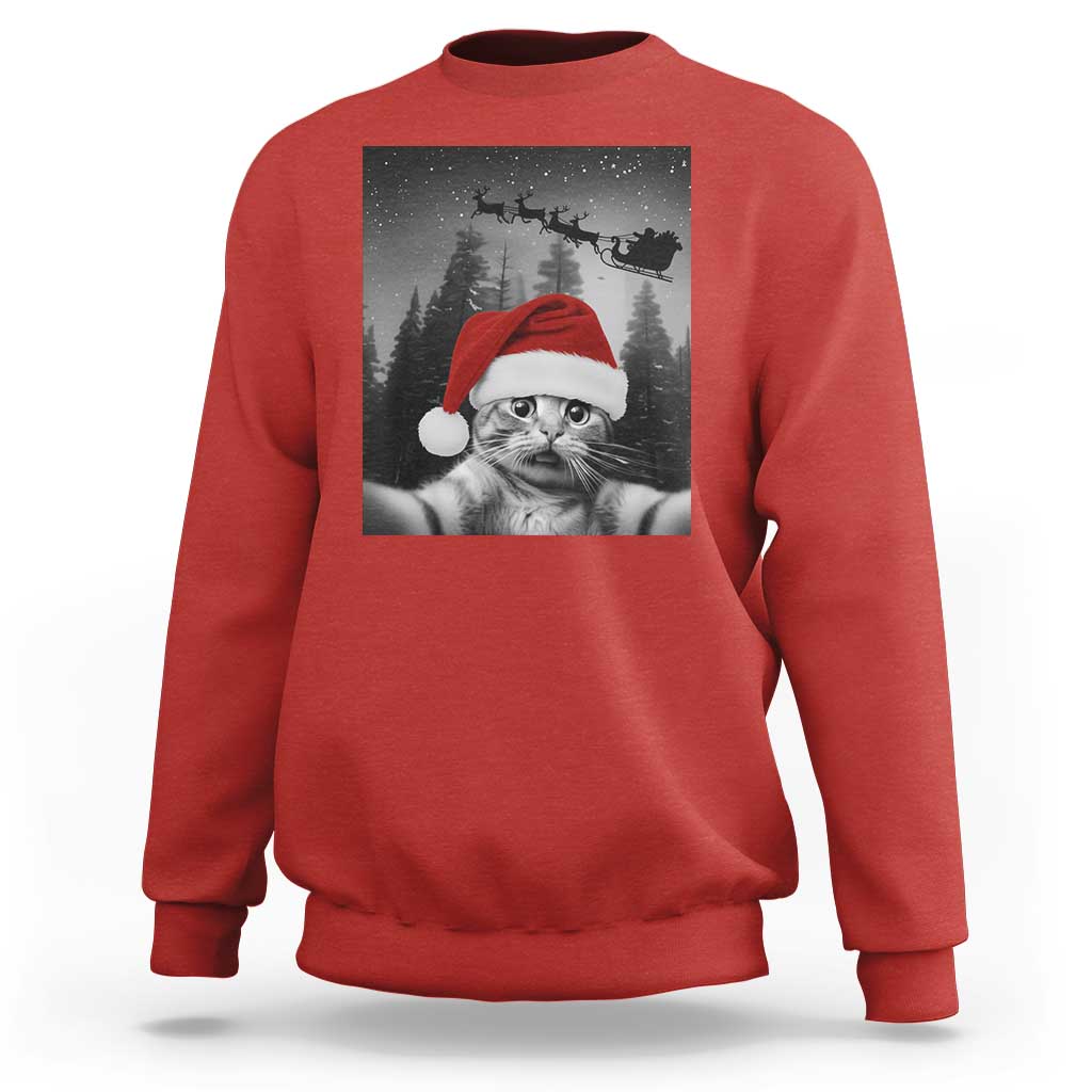 Funny Cat Selfie With Santas Sleigh Christmas Sweatshirt - Wonder Print Shop