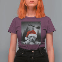 Funny Cat Selfie With Santas Sleigh Christmas T Shirt For Women - Wonder Print Shop