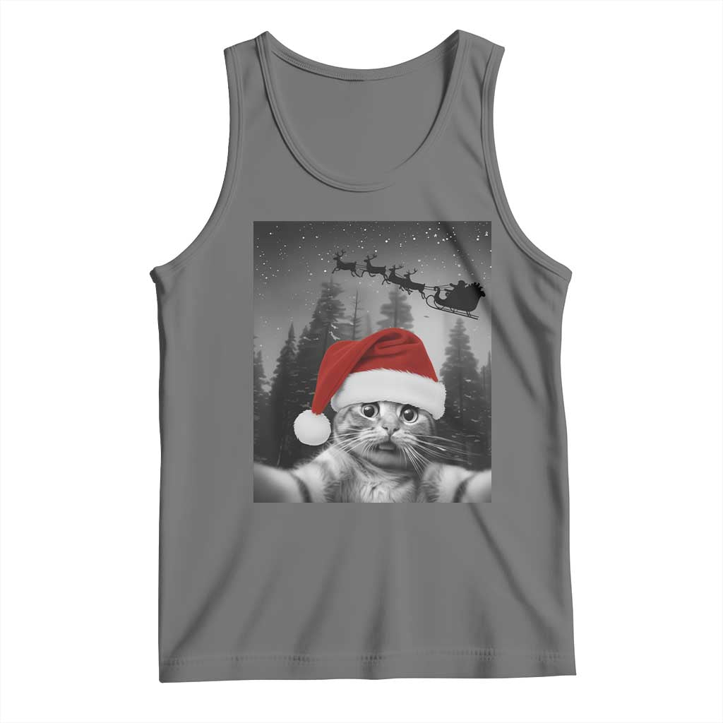 Funny Cat Selfie With Santas Sleigh Christmas Tank Top - Wonder Print Shop