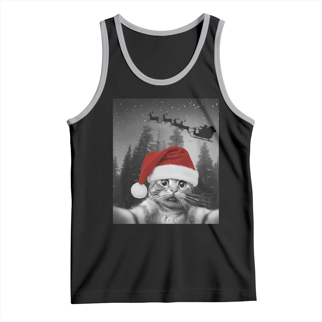 Funny Cat Selfie With Santas Sleigh Christmas Tank Top - Wonder Print Shop