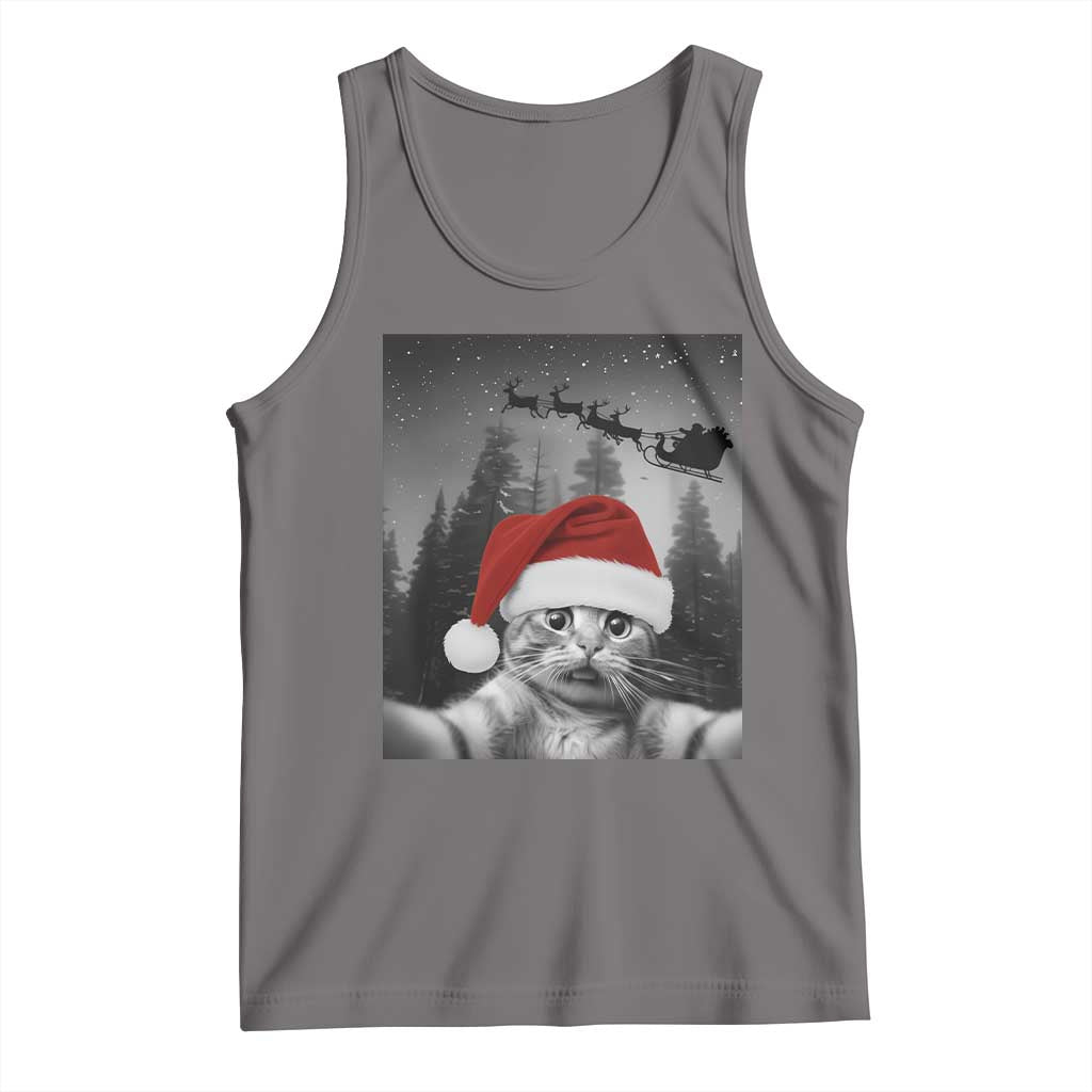 Funny Cat Selfie With Santas Sleigh Christmas Tank Top - Wonder Print Shop