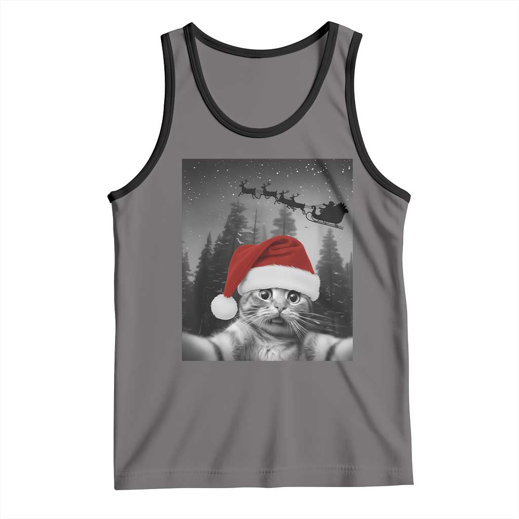 Funny Cat Selfie With Santas Sleigh Christmas Tank Top - Wonder Print Shop