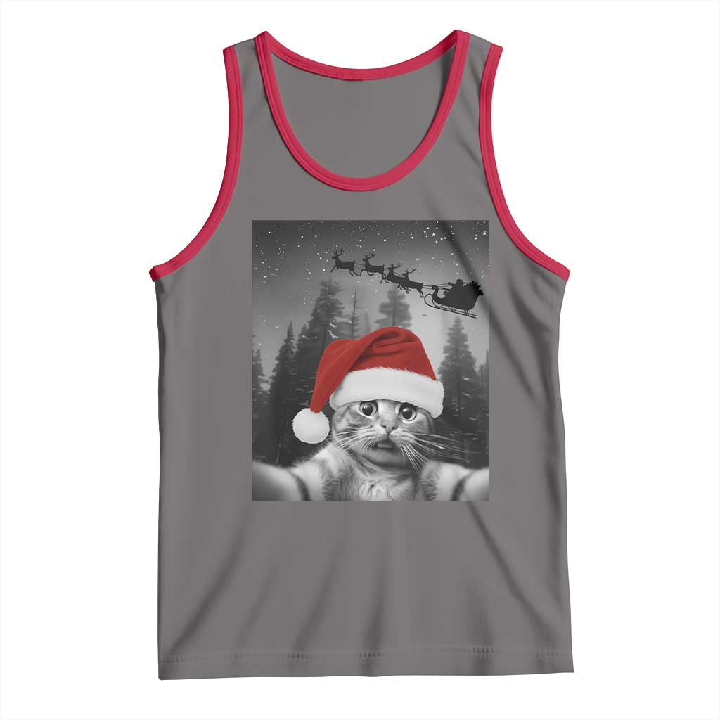 Funny Cat Selfie With Santas Sleigh Christmas Tank Top - Wonder Print Shop