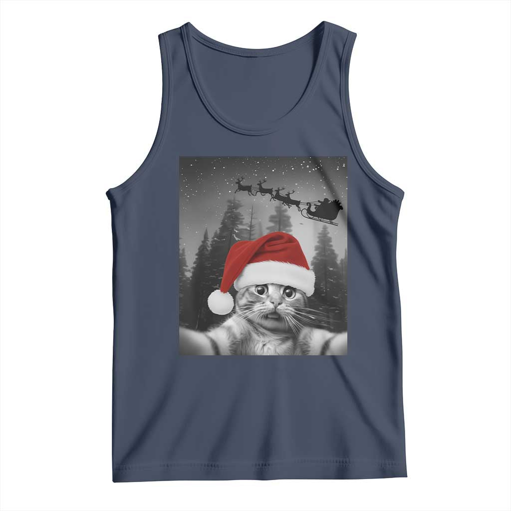 Funny Cat Selfie With Santas Sleigh Christmas Tank Top - Wonder Print Shop