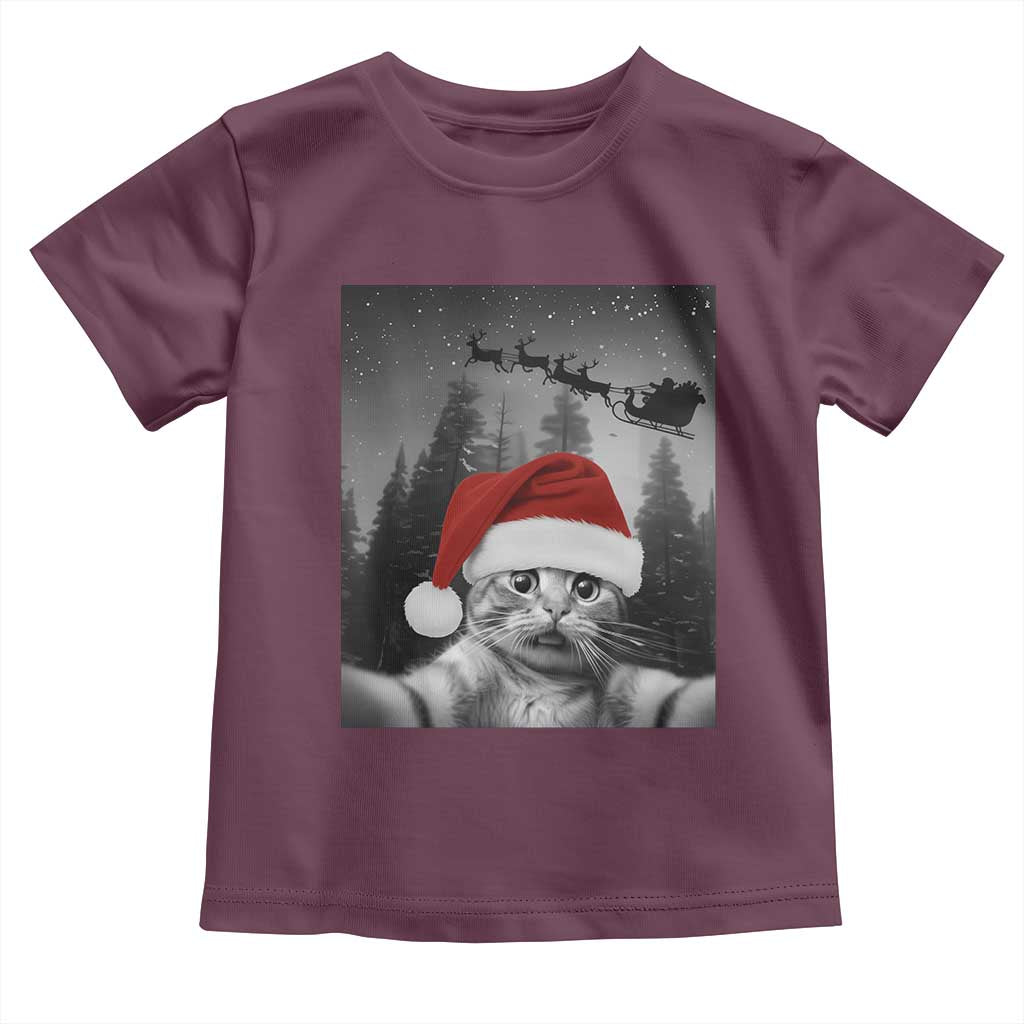 Funny Cat Selfie With Santas Sleigh Christmas Toddler T Shirt - Wonder Print Shop