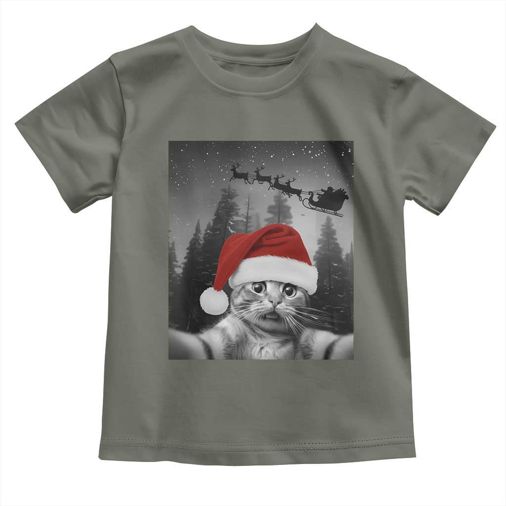Funny Cat Selfie With Santas Sleigh Christmas Toddler T Shirt - Wonder Print Shop