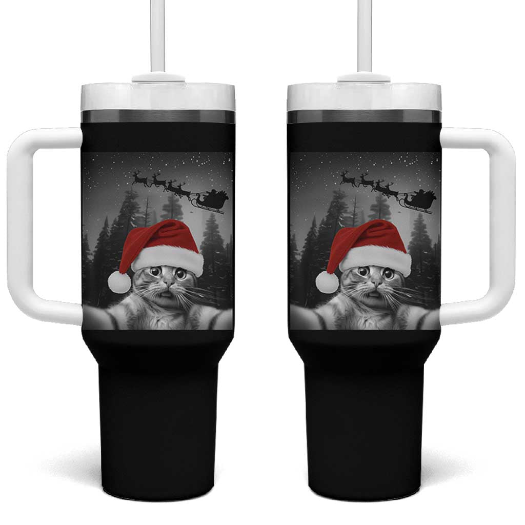 Funny Cat Selfie With Santas Sleigh Christmas Tumbler With Handle - Wonder Print Shop