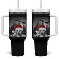 Funny Cat Selfie With Santas Sleigh Christmas Tumbler With Handle - Wonder Print Shop