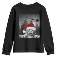 Funny Cat Selfie With Santas Sleigh Christmas Youth Sweatshirt - Wonder Print Shop