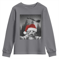 Funny Cat Selfie With Santas Sleigh Christmas Youth Sweatshirt - Wonder Print Shop