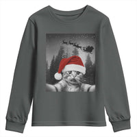 Funny Cat Selfie With Santas Sleigh Christmas Youth Sweatshirt - Wonder Print Shop